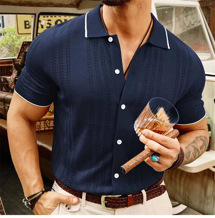 Vintage Button-Down Knit Men's Polo