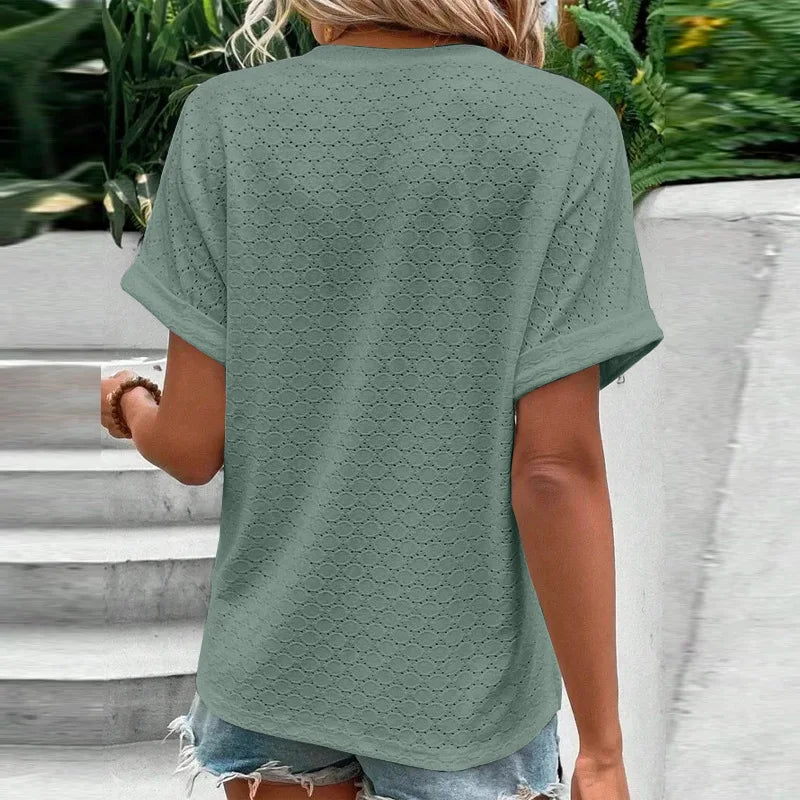 Relaxed V-Neck Button-Up Top